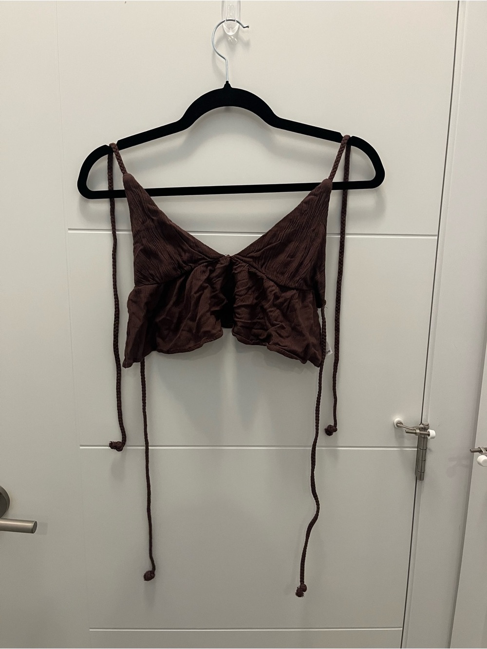 Garage Brown Ruched Tie-Front Crop Top XS